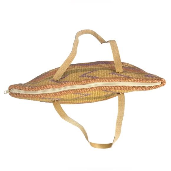 Vintage Boho Aztec Pattern Jute Woven Rope Tote with Leather Straps - Picture 7 of 10